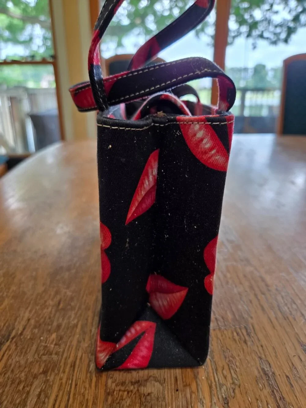 Vintage Kate Spade Black Canvas Red Lips Print Mini Tote Bag  8x6 Small